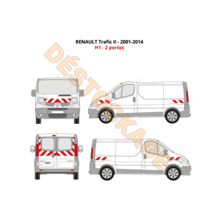 Kit de balisage rouge et blanc - Renault Trafic II Phase 1/2 2001-2014 H1 Classe B