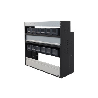 Aménagement PROVAN avec tiroir, étagères et bacs  (gauche ou droite) pour Peugeot Bipper 2008-2017 - vue de côté