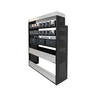 Aménagement PROVAN avec étagères ,bacs et mallettes  (gauche ou droite) pour Volkswagen Crafter 2017+ - vue de côté