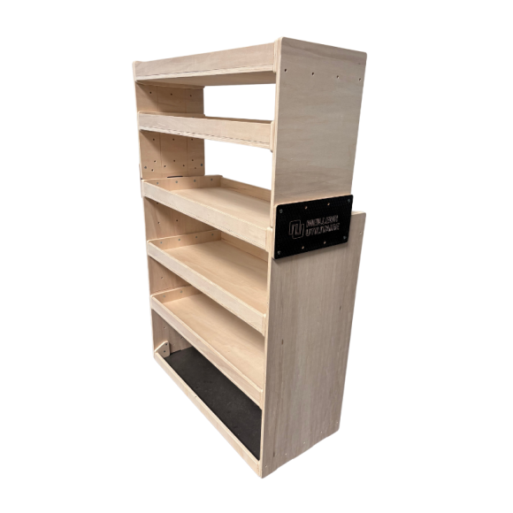 Etagère bois brut vue de côté Peugeot Boxer 2006+ Etagère bois brut vue de côté Peugeot Boxer 2006+