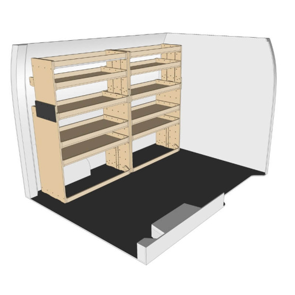 Etagère bois brut gauche vue de face Mercedes Sprinter 2006-2018 Etagère bois brut gauche vue de face Mercedes Sprinter 2006-2018