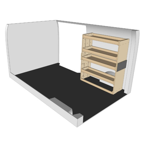 Etagère bois brut droit vue de face Renault Trafic 2014-2024 Etagère bois brut droit vue de face Renault Trafic 2014-2024