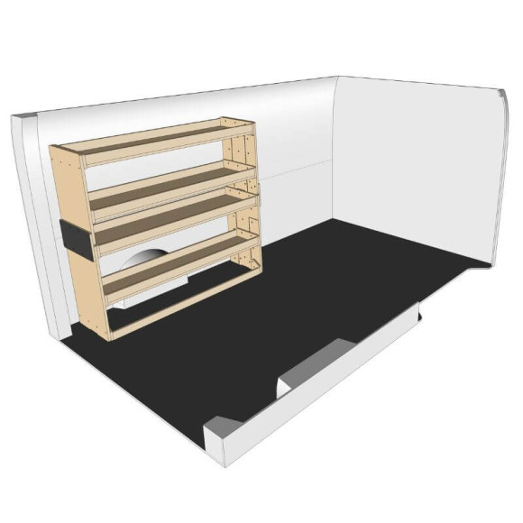 Etagère bois brut droit vue de face Nissan NV300 2016-2021 Etagère bois brut droit vue de face Nissan NV300 2016-2021