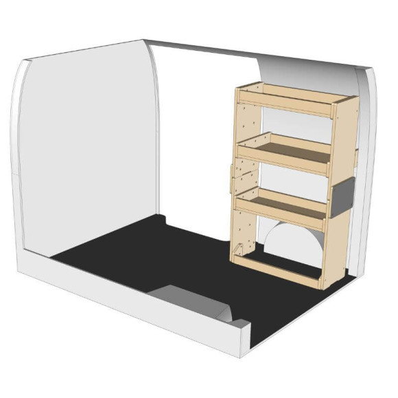 Etagère bois brut droit vue de face Nissan NV250 2019-2021 Etagère bois brut droit vue de face Nissan NV250 2019-2021