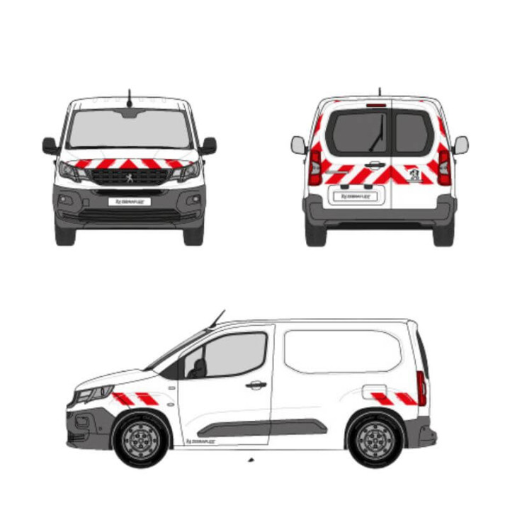 Kit de balisage - Peugeot Partner III 2018-2024. Bandes adhésives pré-découpés prêtes à poser