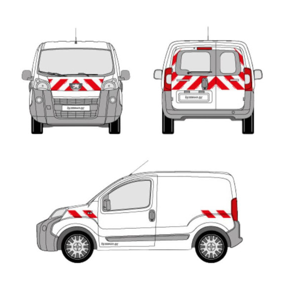 Kit de balisage - Peugeot Bipper portes battantes. Bandes adhésives pré-découpés prêtes à poser