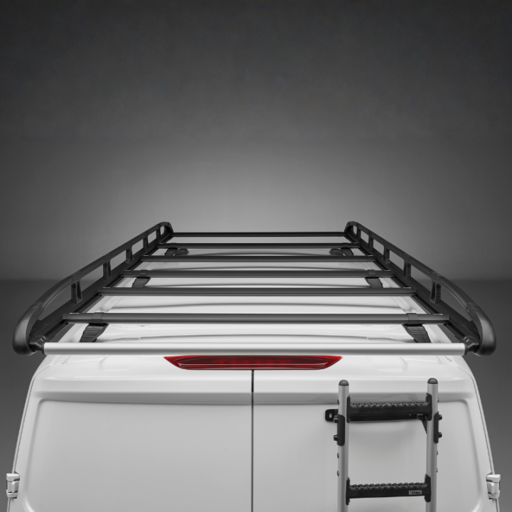 Galerie de toit aluminium noir pour Ford Connect II 2013-2024 - vue de derrière - photo générique non contractuelle