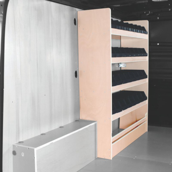 Casier de rangement bois avec 32 bacs moyens pour Renault Trafic 2024+ côté gauche