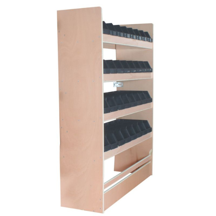 Meuble de rangement utilitaire 32 bacs moyens profondeur 210mm en bois vernis