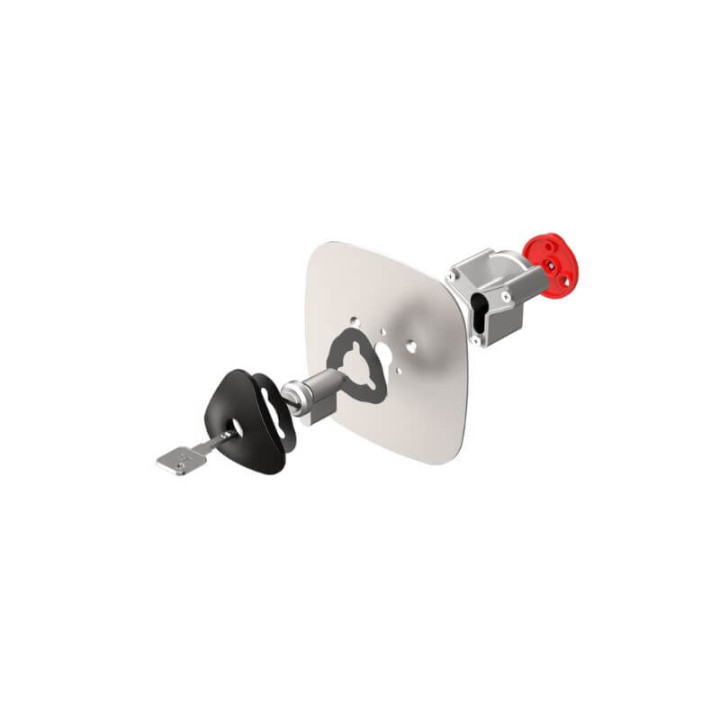 Kit serrure Triton – vue éclatée avec cylindre, platine et éléments de fixation