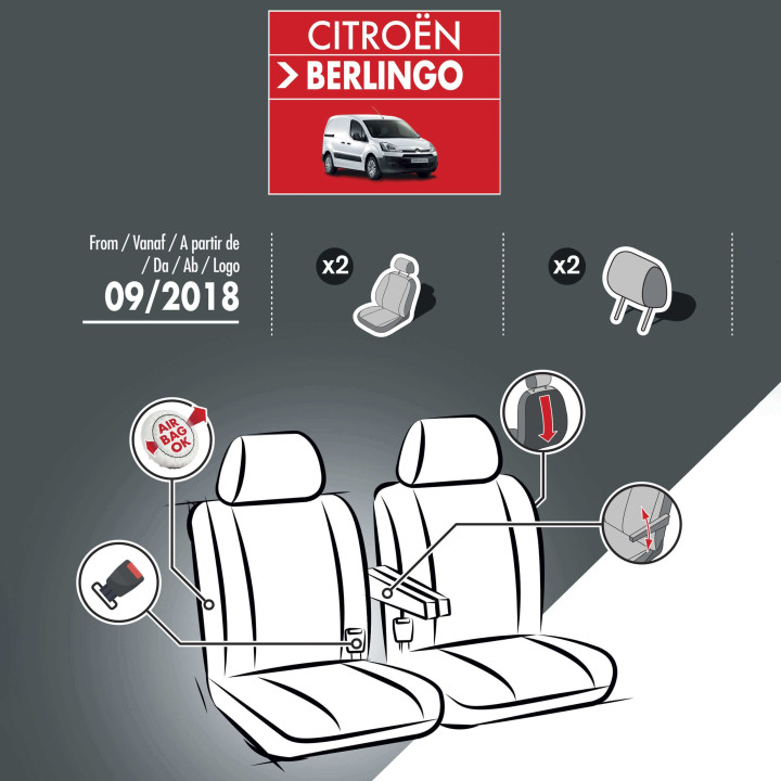 Housses de siège en tissu pour Citroen e-Berlingo 2021+ - avec accoudoirs