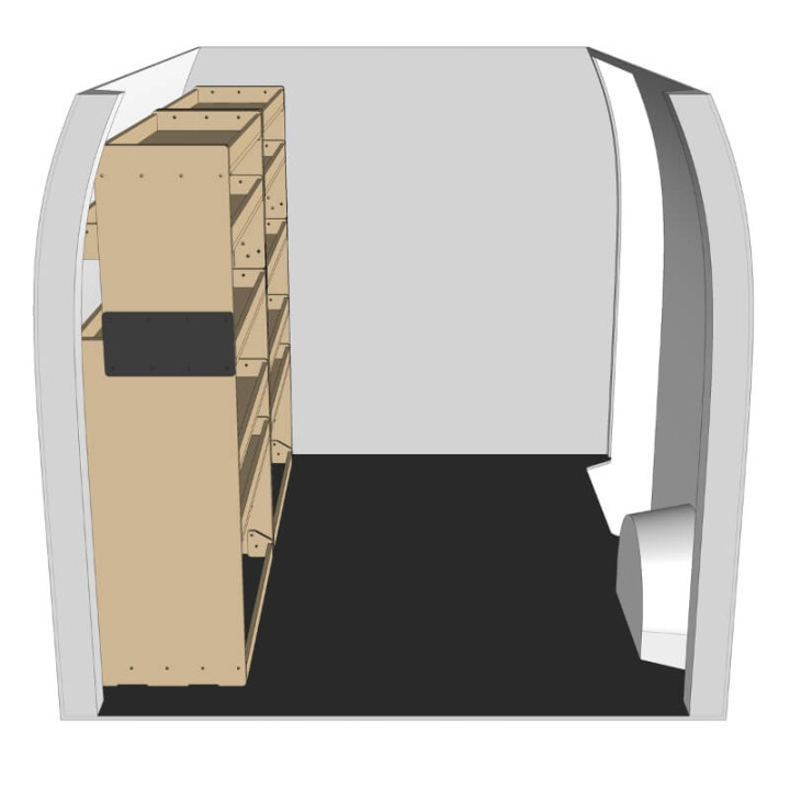 Etagère bois brut gauche vue de côté Mercedes eSprinter 2023+