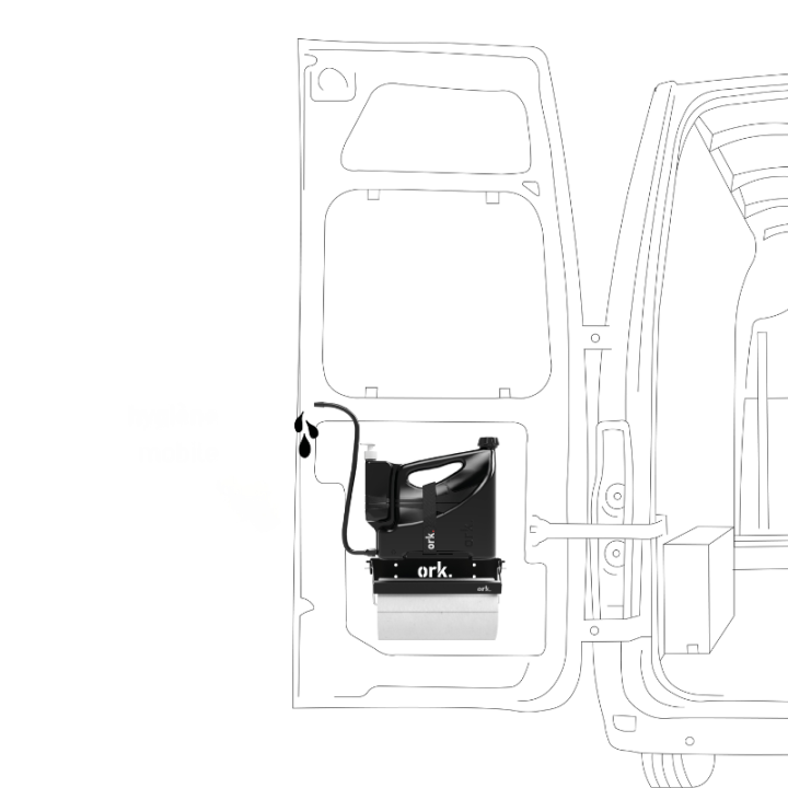 Lave mains mobile ORK en situation avec son support