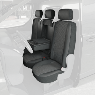 Housses de siège en tissu pour Volkswagen e-Transporter 2025+ un siège conducteur + un dossier passager 2 places avec tablette