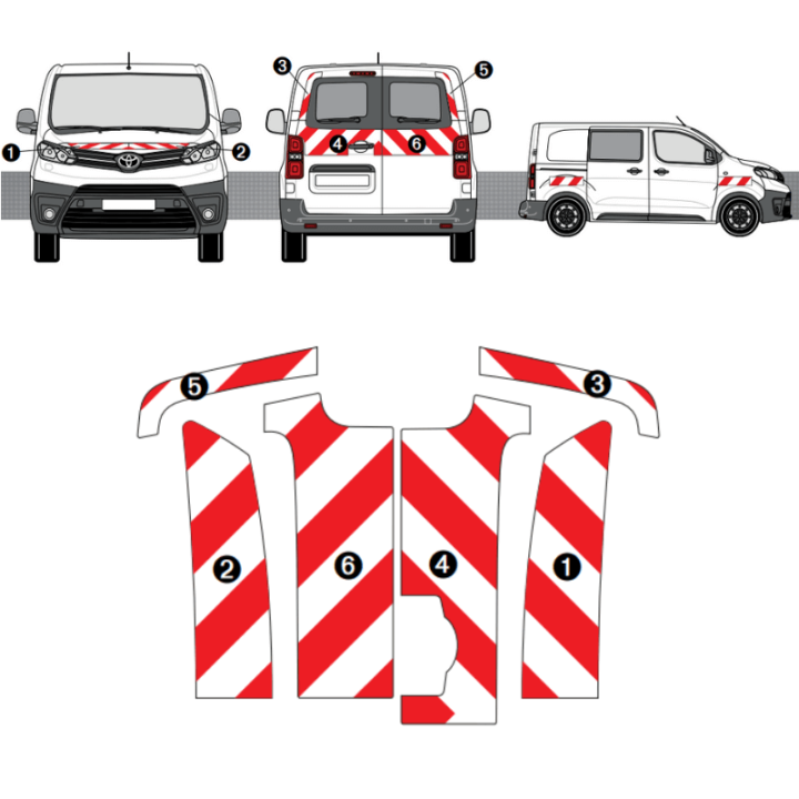 Kit de balisage - Toyota Proace portes battantes. Bandes adhésives 3M pré-découpés prêtes à poser