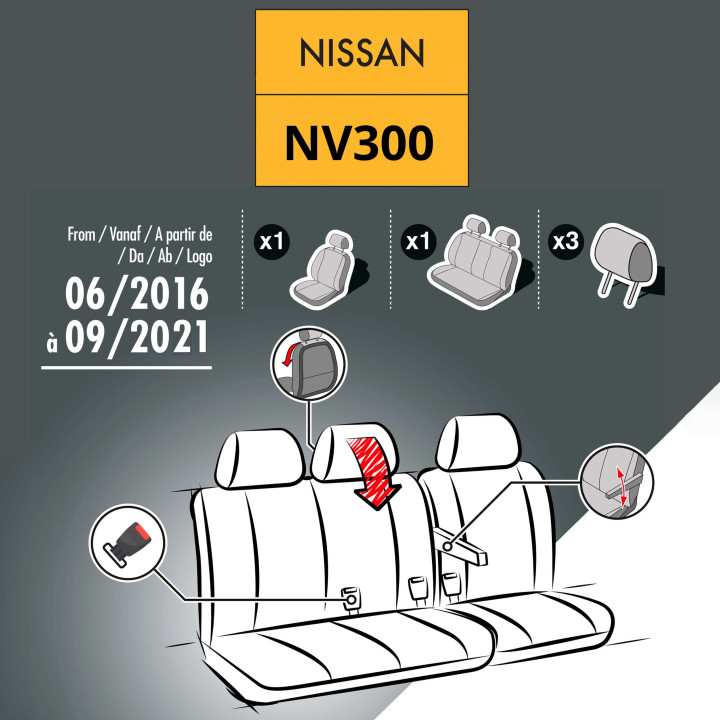 Housses de siège en tissu pour Nissan NV300 2016-2019 - avec accoudoirs et tablette